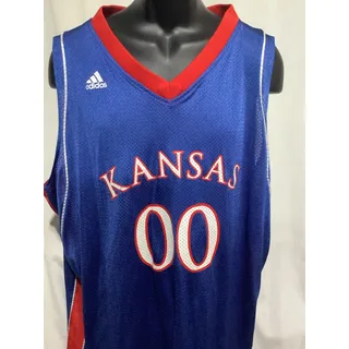 Photo of Vintage Adidas KU Kansas Jayhawks 00 Jersey Royal Blue Size 2XL
