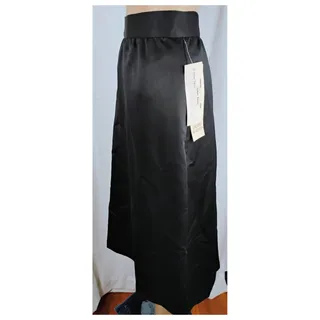 Photo of NWT Vintage La Bene Texsheen Black Satin Sheen Midi Skirt Size 13 14 USA