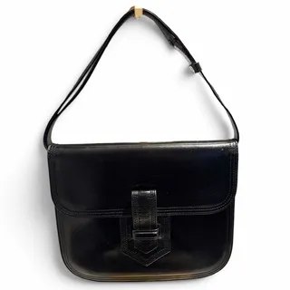 Photo of Vintage Yves Saint Laurent Black Leather Structured Flap Crossbody Bag 1980s