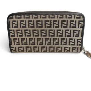 Photo of Fendi Zucchino Canvas Zip Around Wallet in Brown FF Print with Silver Hardware