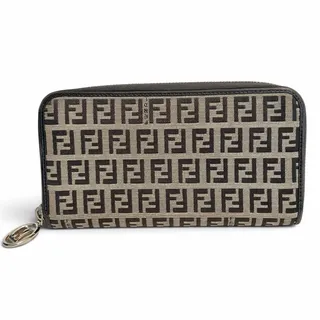 Photo of Fendi Zucchino Canvas Zip Around Wallet in Brown FF Print with Silver Hardware