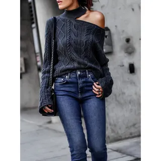 Photo of RtA Zane asymmetrical cable knit sweater size small