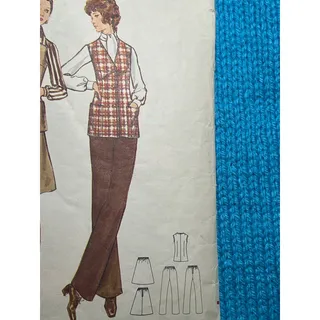 Photo of Butterick Sewing Pattern 6722 long vest straight pant 1970s size 16 1/2