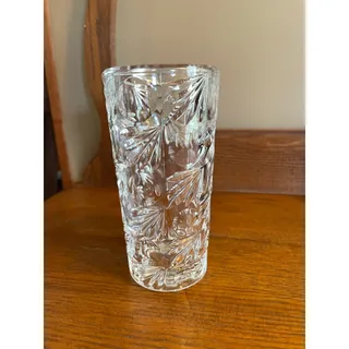 Photo of Vintage MCM Czech Republic Clear Cut Pressed Glass Cylander Vase 6 7/8”