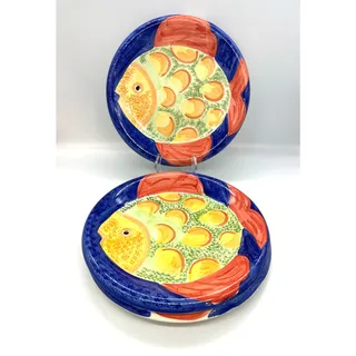 Photo of Bella Ceramica Gone Fishing Set of 3 Dinner Plates 10.5" Tropical Fish