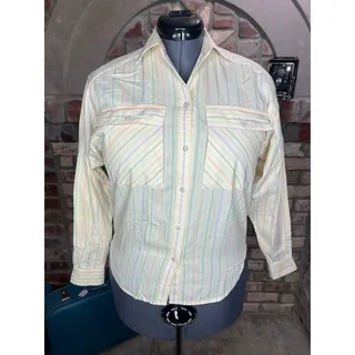 Photo of Liz Sport striped button down yellow pink green 