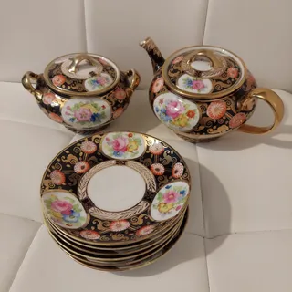 Photo of *RARE* Vintage Nippon White Porcelain Hand Painted Floral Tea & Dessert Set