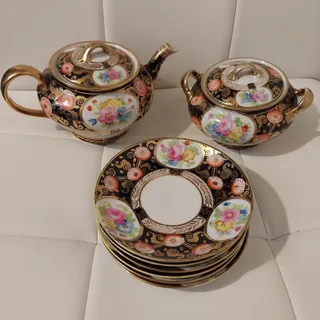 Photo of *RARE* Vintage Nippon White Porcelain Hand Painted Floral Tea & Dessert Set