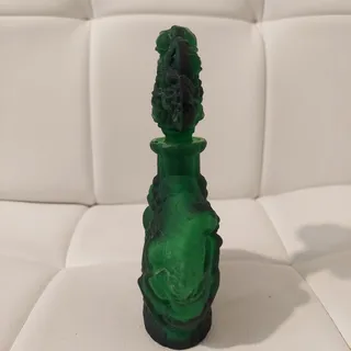 Photo of Antique Czech Green Glass Cherubs & Floral Design 6" Perfume Bottle