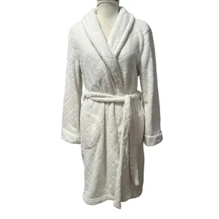 Photo of Talbots Quilted Plush Robe Cream Womens Large Spa Cozy House Coat