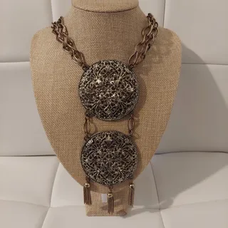 Photo of Antique Brass Chain Filigree Discs & Tassels 215 Gram 26" Necklace