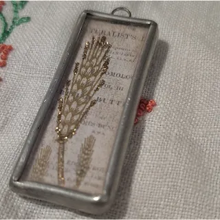 Photo of Handcrafted Rectangular Nature Charm Pendant Glitter Paper Metal Gold Silver