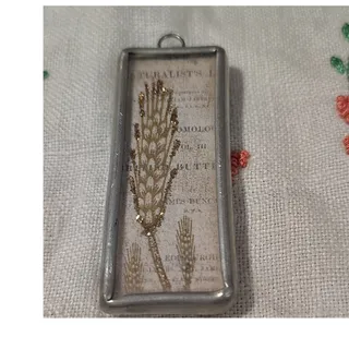 Photo of Handcrafted Rectangular Nature Charm Pendant Glitter Paper Metal Gold Silver
