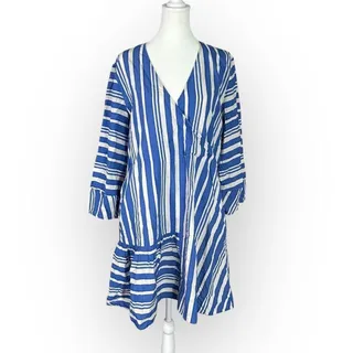 Photo of Chinti & Parker Striped Parasol Dress Women's 6 Blue White Wrap 3/4 Sleeves