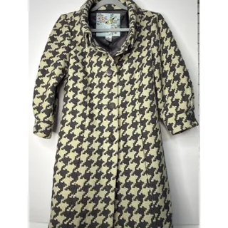 Photo of Anthropologie Tabitha Womens 6 Houndstooth Wool Blend Coat Cream Gray 