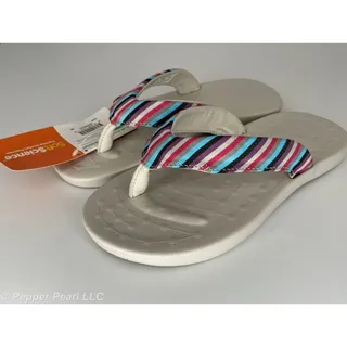 Photo of Flip Flop Thong Sandal Women's Size 8 White Violet Gray Stripe Soft Science Foam