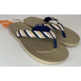 Photo of Flip Flop Thong Sandal Women's Size 9 Khaki Blue White Stripe Soft Science Foam