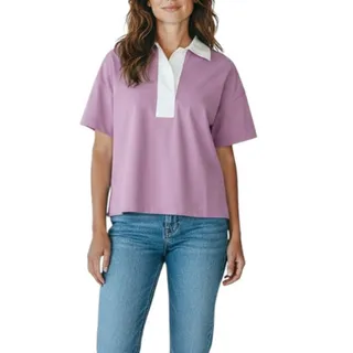 Photo of EVERLANE The Retro Jersey Polo Shirt Sz S Mauve Boxy Preppy Tenniscore Retro NWT