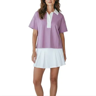 Photo of EVERLANE The Retro Jersey Polo Shirt Sz S Mauve Boxy Preppy Tenniscore Retro NWT