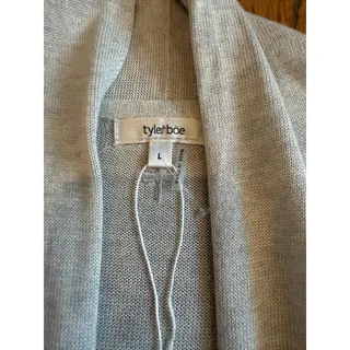 Photo of Tyler Boe Cardigan Womens Large Light Gray Silk Cashmere Open Front Short Sleeve