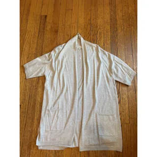 Photo of Tyler Boe Cardigan Womens Large Light Gray Silk Cashmere Open Front Short Sleeve