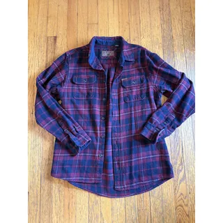 Photo of Orvis Shirt Mens Medium Red Blue Plaid Flannel Fleece Lined Heavyweight Pockets