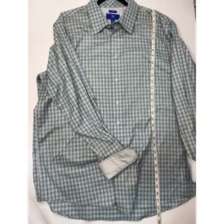 Photo of Egara Mens 2XL Blue Green Checkered Button Up Shirt Long Sleeve Non Iron