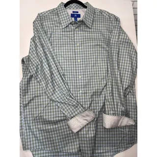 Photo of Egara Mens 2XL Blue Green Checkered Button Up Shirt Long Sleeve Non Iron