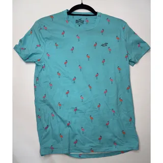 Photo of Hollister Mens S Flamingo Print T Shirt Aqua Blue Tropical Must-Have