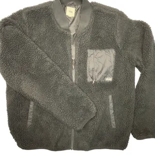 Photo of Vans Black Sherpa Fleece Jacket Full Zip Teddy Utility Pocket Streetwear