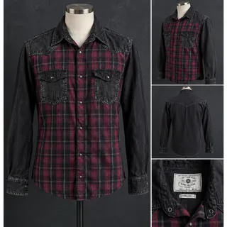 Photo of Zara Man Black Denim Plaid Western Shirt Slim Fit