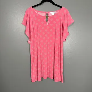 Photo of Liz Claiborne Pink Polka Dot Top Whimsy Coquette Funky - XXL - Women's Plus Size