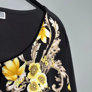 Photo of JM Collection Black Yellow Tunic Length Top Asymmetrical - 2X - Womens Blue Size