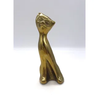 Photo of Vintage MCM Mid Century Brass Siamese Cat Mod Retro Figurine Decor 6.25" Tall