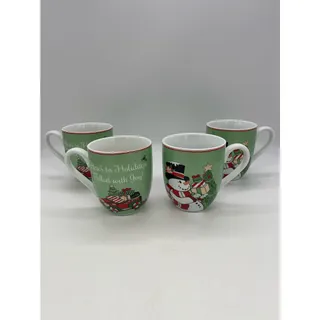 Photo of Fitz & Floyd Here's to the Holidays Filled with Joy Coffee Mug Top Hat Frosty Set of 4