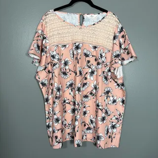 Photo of Agnes Orinda Pink Floral Lace Trim Top Coquette Fairy - 3X - Women's Plus Size