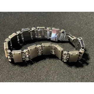 Photo of Vintage Silver Tone MOP Panel Digmante Crystal 7in Bracelet