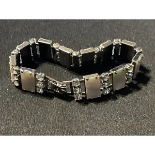 Photo of Vintage Silver Tone MOP Panel Digmante Crystal 7in Bracelet