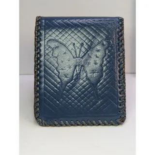 Photo of Vintage Imperial Genuine Leather Wallet Newark NJ Blue Butterfly Hand Laced