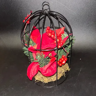 Photo of Birdcage Poinsettia Christmas Holiday Red Metal Faux Flower Decor