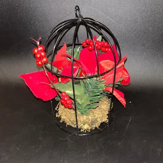 Photo of Birdcage Poinsettia Christmas Holiday Red Metal Faux Flower Decor