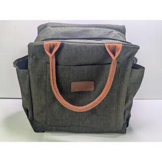 Photo of Joymee Large Insulated Lunch Bag Cooler Tote Gray Brown Handles Side Pockets