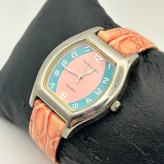 Photo of Vernier Women’s Quartz Watch featuring a Pink & Turquoise Two-tone Dial Working