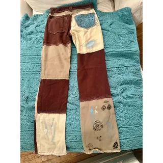 Photo of JADED LONDON CUSTOM HANDPAINTED PATCHWORK DENIM BOYFRIEND JEANS  Y2K STREETWEAR