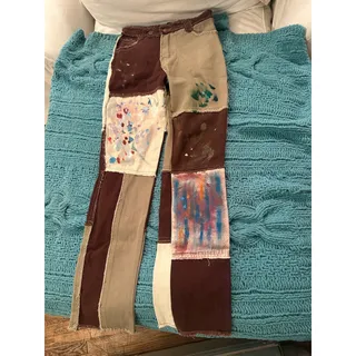 Photo of JADED LONDON CUSTOM HANDPAINTED PATCHWORK DENIM BOYFRIEND JEANS  Y2K STREETWEAR