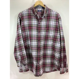 Photo of Vintage Izod Burgundy Plaid Flannel Long Sleeve Shirt Mens XL 46 48 Y2K