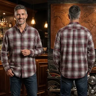 Photo of Vintage Izod Burgundy Plaid Flannel Long Sleeve Shirt Mens XL 46 48 Y2K