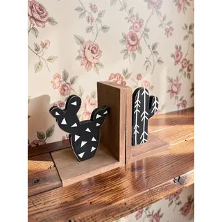 Photo of Wood Cactus Bookends Set of 2 Black White Southwestern Boho Desert Decor