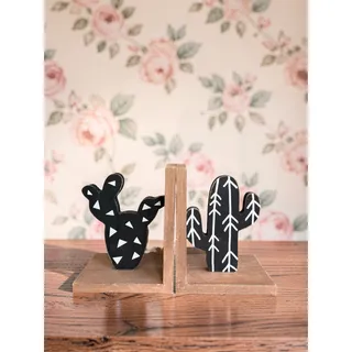 Photo of Wood Cactus Bookends Set of 2 Black White Southwestern Boho Desert Decor