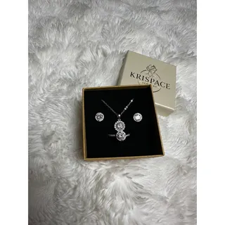 Photo of KRISPACE 3 Piece Crystal Jewelry Set Necklace Earrings Ring Size 9 Gift Box